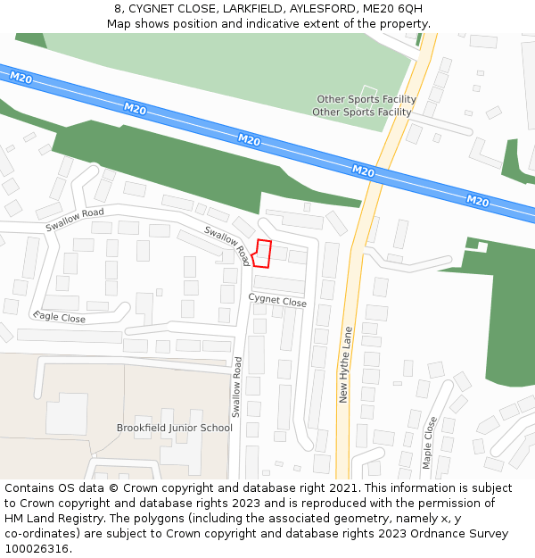 8, CYGNET CLOSE, LARKFIELD, AYLESFORD, ME20 6QH: Location map and indicative extent of plot