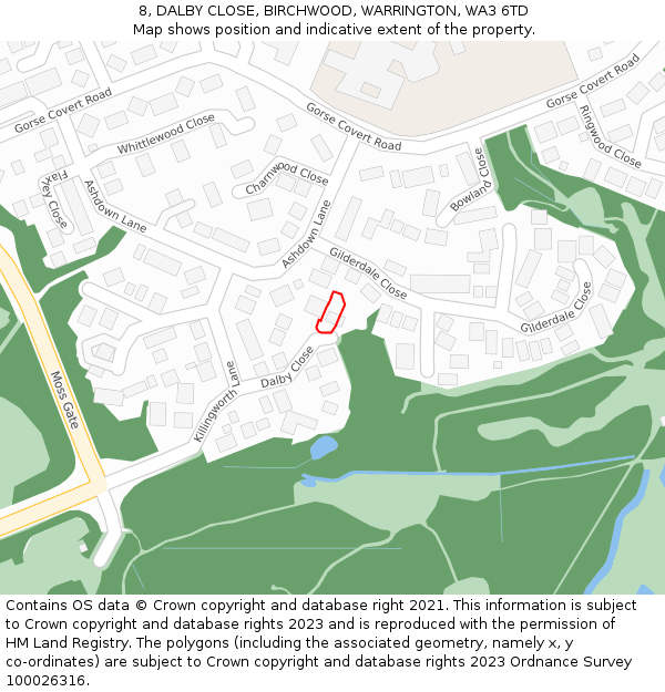 8, DALBY CLOSE, BIRCHWOOD, WARRINGTON, WA3 6TD: Location map and indicative extent of plot