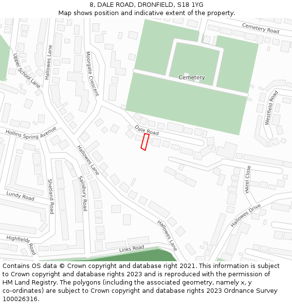 8, DALE ROAD, DRONFIELD, S18 1YG: Location map and indicative extent of plot