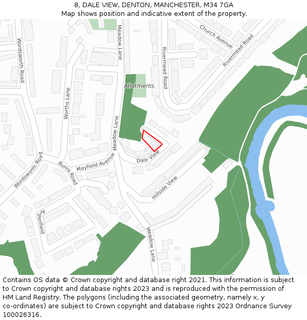 8, DALE VIEW, DENTON, MANCHESTER, M34 7GA: Location map and indicative extent of plot