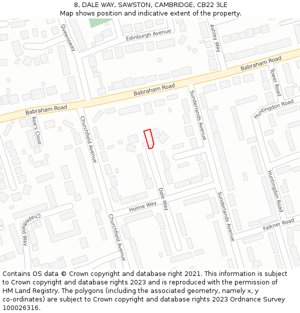 8, DALE WAY, SAWSTON, CAMBRIDGE, CB22 3LE: Location map and indicative extent of plot