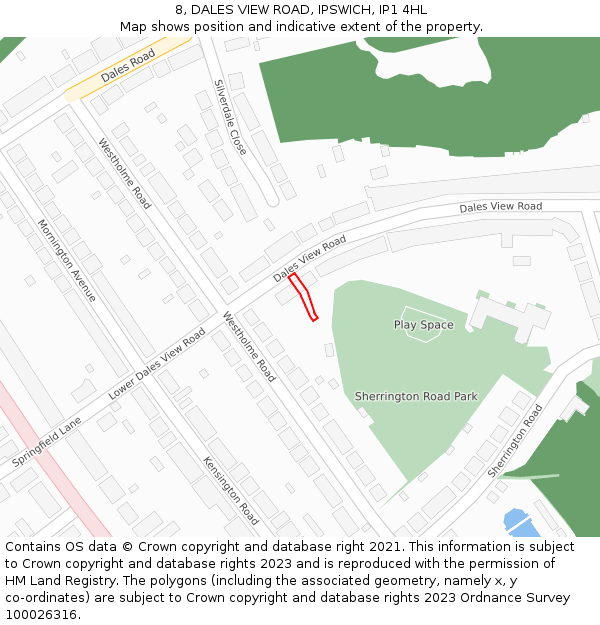 8, DALES VIEW ROAD, IPSWICH, IP1 4HL: Location map and indicative extent of plot