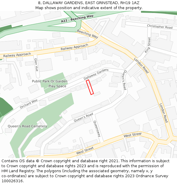 8, DALLAWAY GARDENS, EAST GRINSTEAD, RH19 1AZ: Location map and indicative extent of plot