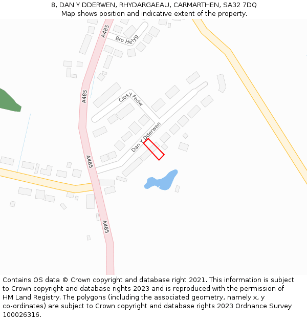 8, DAN Y DDERWEN, RHYDARGAEAU, CARMARTHEN, SA32 7DQ: Location map and indicative extent of plot