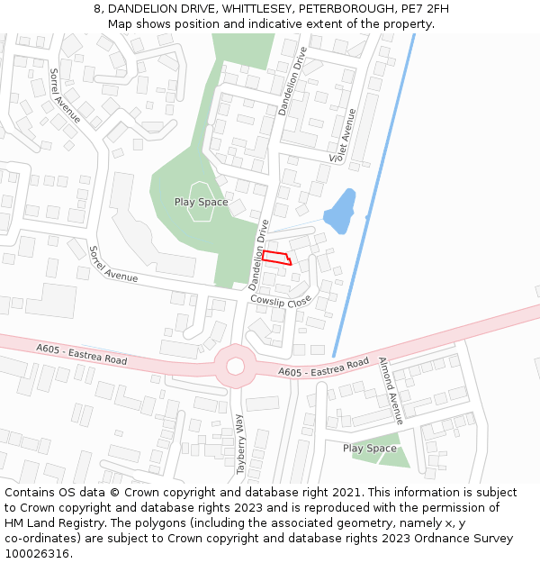 8, DANDELION DRIVE, WHITTLESEY, PETERBOROUGH, PE7 2FH: Location map and indicative extent of plot