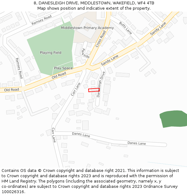 8, DANESLEIGH DRIVE, MIDDLESTOWN, WAKEFIELD, WF4 4TB: Location map and indicative extent of plot