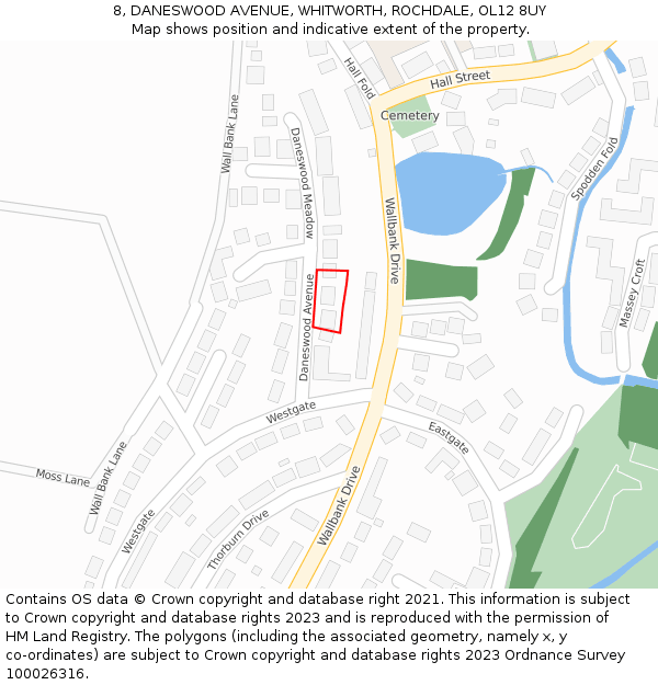 8, DANESWOOD AVENUE, WHITWORTH, ROCHDALE, OL12 8UY: Location map and indicative extent of plot