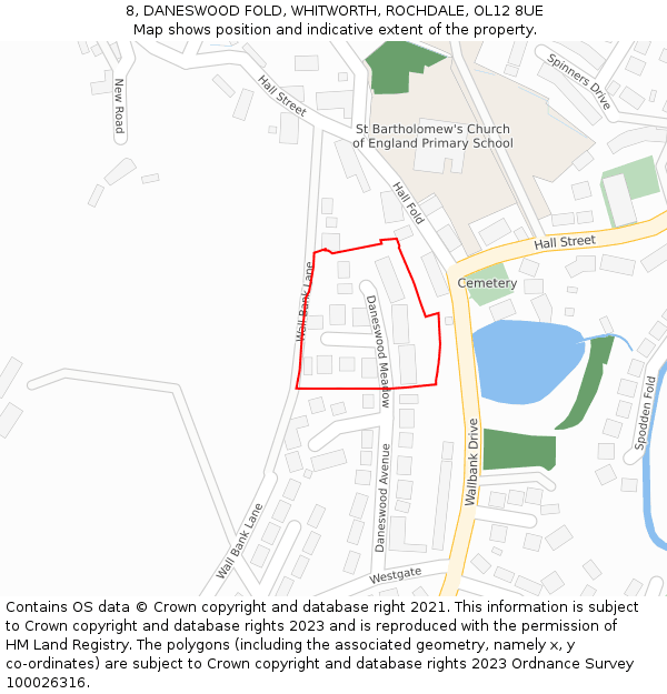 8, DANESWOOD FOLD, WHITWORTH, ROCHDALE, OL12 8UE: Location map and indicative extent of plot