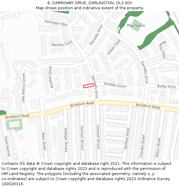 8, DARROWBY DRIVE, DARLINGTON, DL3 0GY: Location map and indicative extent of plot