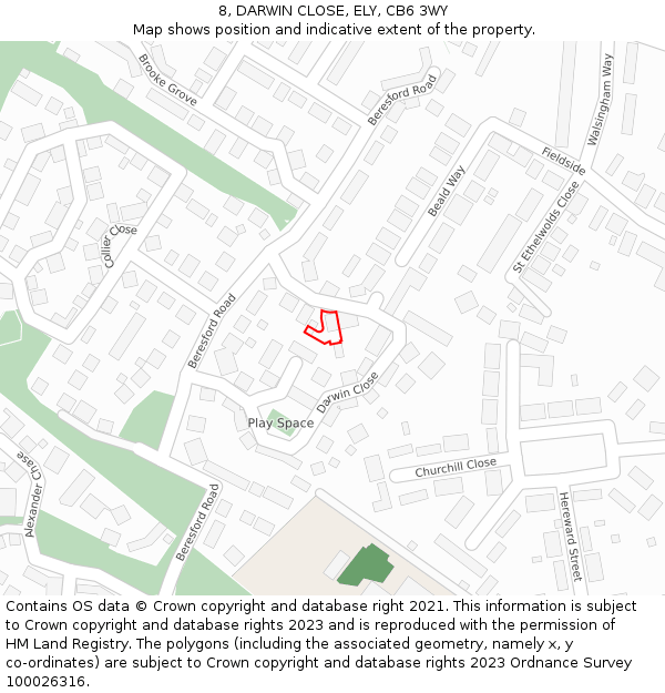 8, DARWIN CLOSE, ELY, CB6 3WY: Location map and indicative extent of plot