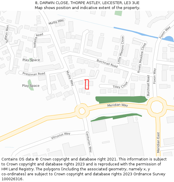 8, DARWIN CLOSE, THORPE ASTLEY, LEICESTER, LE3 3UE: Location map and indicative extent of plot