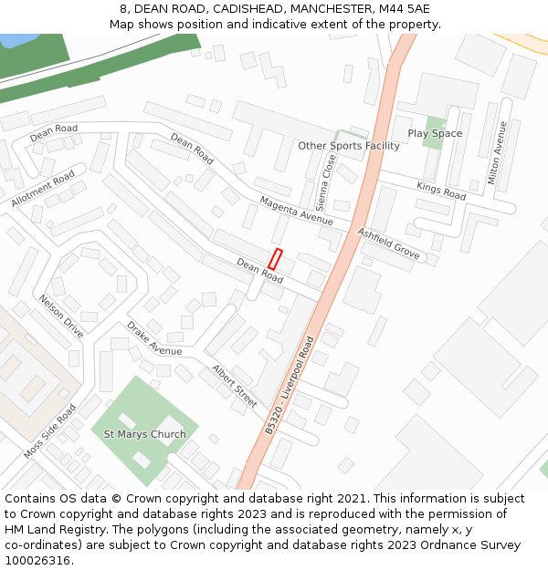 8, DEAN ROAD, CADISHEAD, MANCHESTER, M44 5AE: Location map and indicative extent of plot