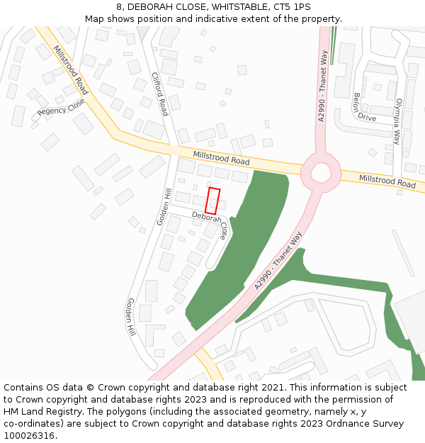8, DEBORAH CLOSE, WHITSTABLE, CT5 1PS: Location map and indicative extent of plot