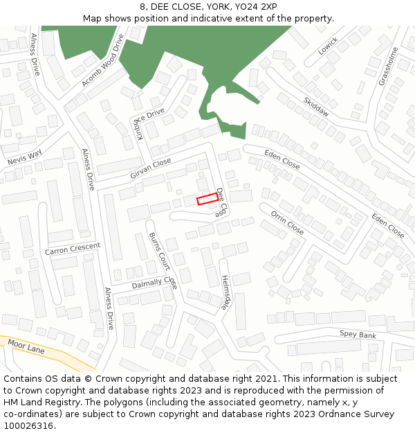 8, DEE CLOSE, YORK, YO24 2XP: Location map and indicative extent of plot