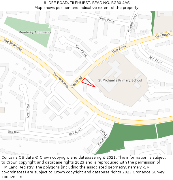 8, DEE ROAD, TILEHURST, READING, RG30 4AS: Location map and indicative extent of plot