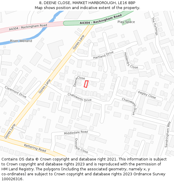 8, DEENE CLOSE, MARKET HARBOROUGH, LE16 8BP: Location map and indicative extent of plot