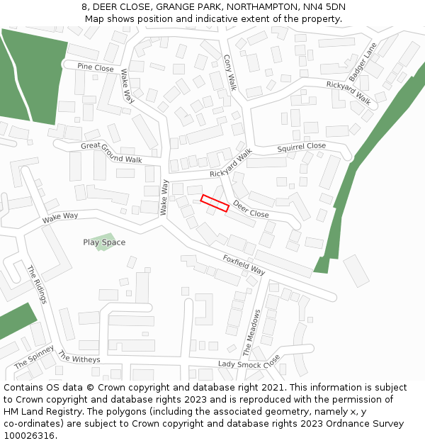 8, DEER CLOSE, GRANGE PARK, NORTHAMPTON, NN4 5DN: Location map and indicative extent of plot
