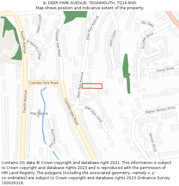 8, DEER PARK AVENUE, TEIGNMOUTH, TQ14 9HD: Location map and indicative extent of plot