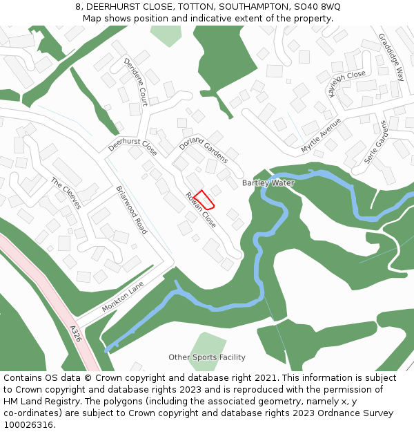 8, DEERHURST CLOSE, TOTTON, SOUTHAMPTON, SO40 8WQ: Location map and indicative extent of plot