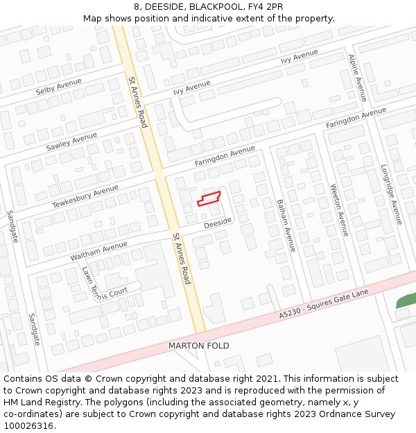 8, DEESIDE, BLACKPOOL, FY4 2PR: Location map and indicative extent of plot