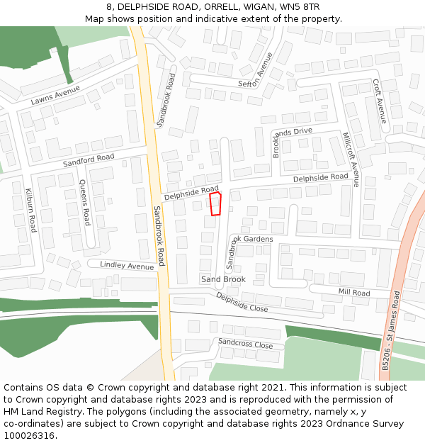 8, DELPHSIDE ROAD, ORRELL, WIGAN, WN5 8TR: Location map and indicative extent of plot