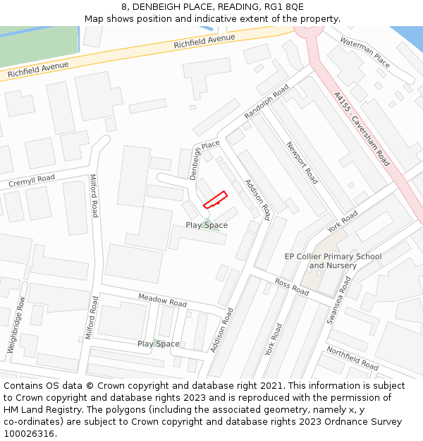 8, DENBEIGH PLACE, READING, RG1 8QE: Location map and indicative extent of plot