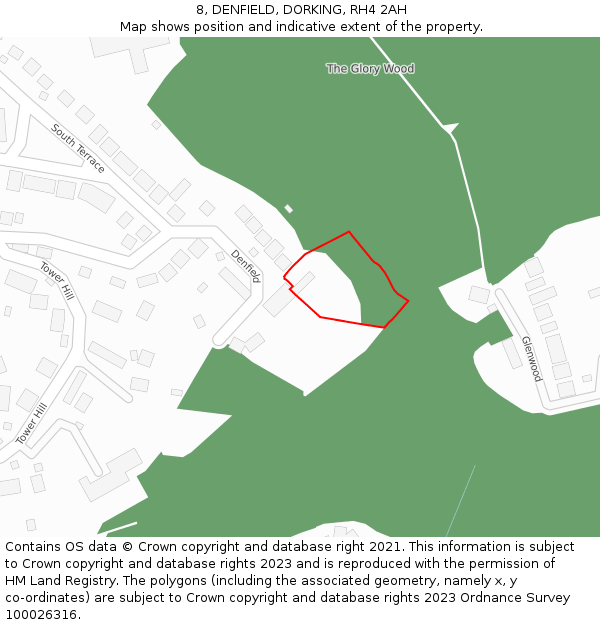 8, DENFIELD, DORKING, RH4 2AH: Location map and indicative extent of plot