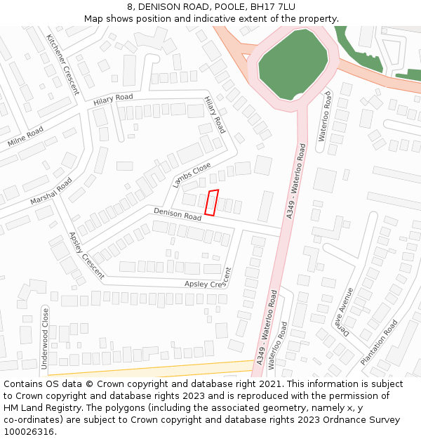 8, DENISON ROAD, POOLE, BH17 7LU: Location map and indicative extent of plot