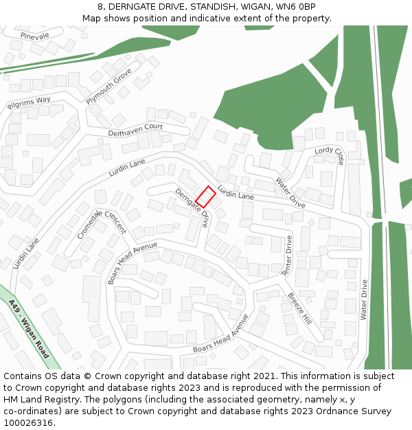 8, DERNGATE DRIVE, STANDISH, WIGAN, WN6 0BP: Location map and indicative extent of plot