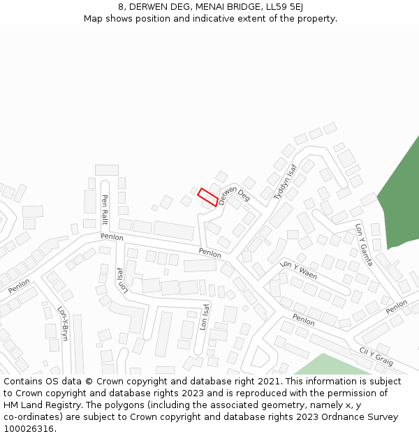 8, DERWEN DEG, MENAI BRIDGE, LL59 5EJ: Location map and indicative extent of plot