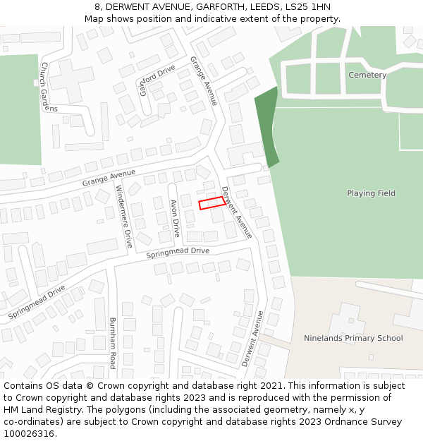 8, DERWENT AVENUE, GARFORTH, LEEDS, LS25 1HN: Location map and indicative extent of plot