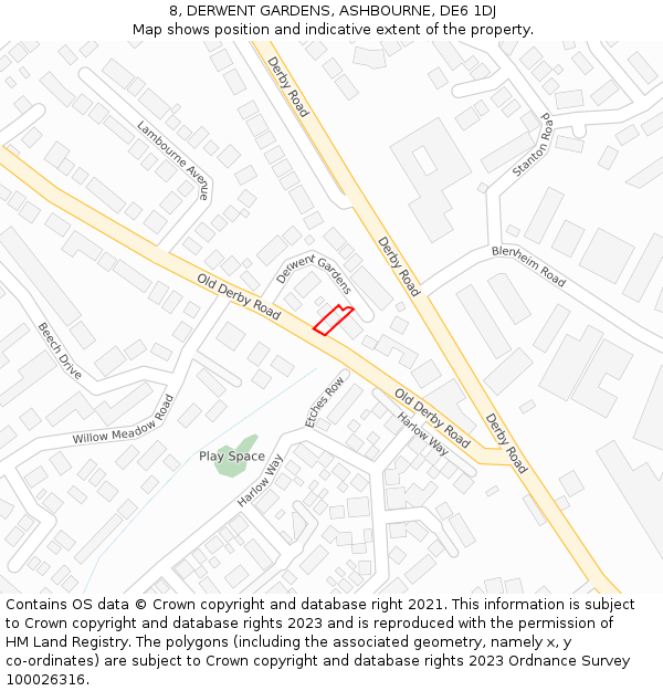 8, DERWENT GARDENS, ASHBOURNE, DE6 1DJ: Location map and indicative extent of plot