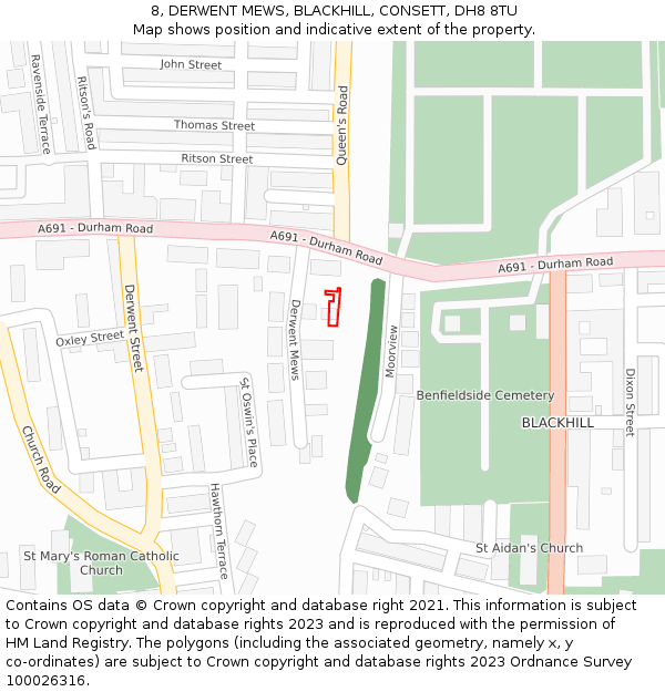 8, DERWENT MEWS, BLACKHILL, CONSETT, DH8 8TU: Location map and indicative extent of plot