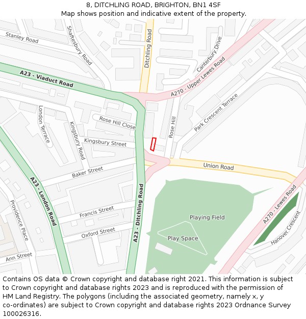 8, DITCHLING ROAD, BRIGHTON, BN1 4SF: Location map and indicative extent of plot