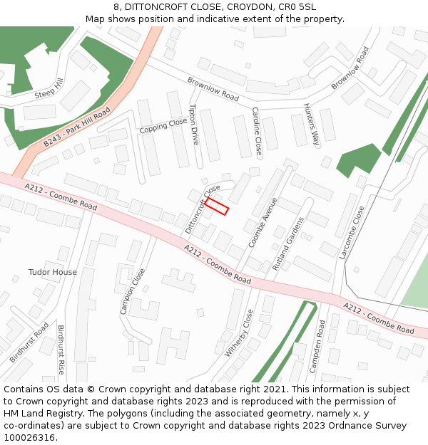 8, DITTONCROFT CLOSE, CROYDON, CR0 5SL: Location map and indicative extent of plot