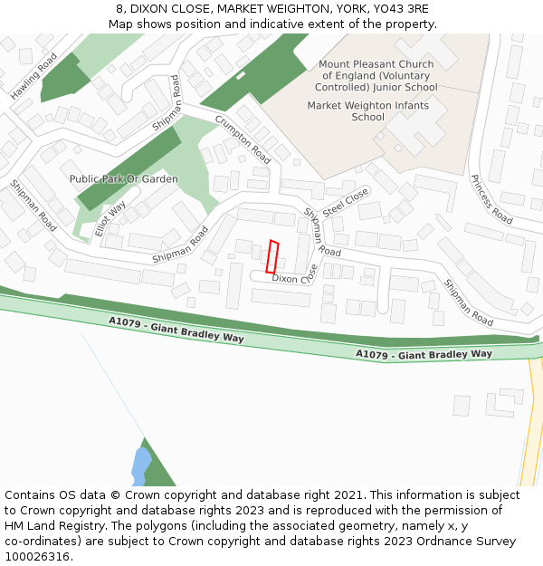 8, DIXON CLOSE, MARKET WEIGHTON, YORK, YO43 3RE: Location map and indicative extent of plot