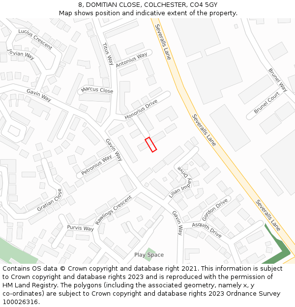 8, DOMITIAN CLOSE, COLCHESTER, CO4 5GY: Location map and indicative extent of plot