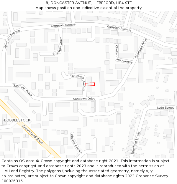 8, DONCASTER AVENUE, HEREFORD, HR4 9TE: Location map and indicative extent of plot