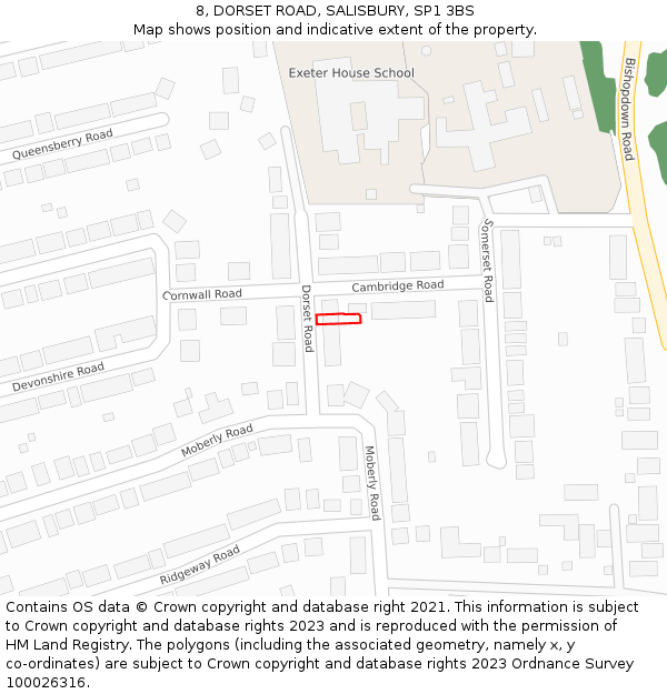 8, DORSET ROAD, SALISBURY, SP1 3BS: Location map and indicative extent of plot
