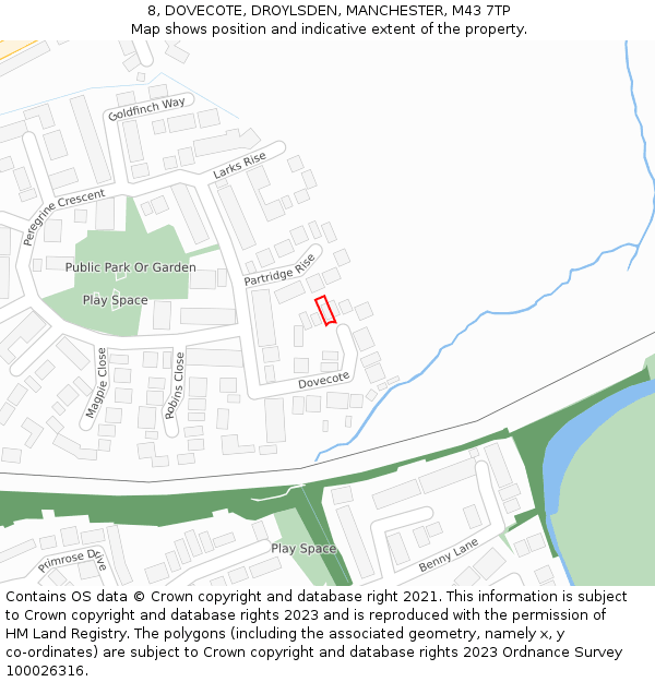 8, DOVECOTE, DROYLSDEN, MANCHESTER, M43 7TP: Location map and indicative extent of plot