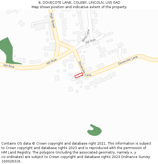 8, DOVECOTE LANE, COLEBY, LINCOLN, LN5 0AD: Location map and indicative extent of plot