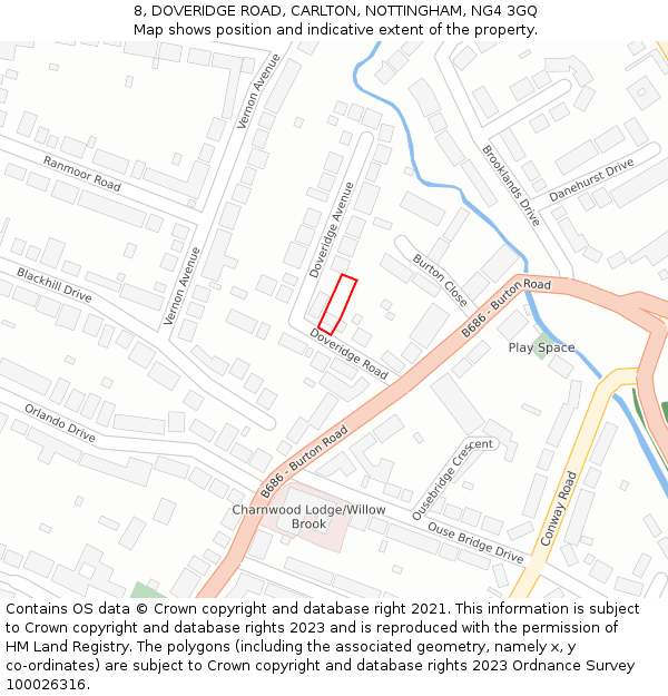 8, DOVERIDGE ROAD, CARLTON, NOTTINGHAM, NG4 3GQ: Location map and indicative extent of plot