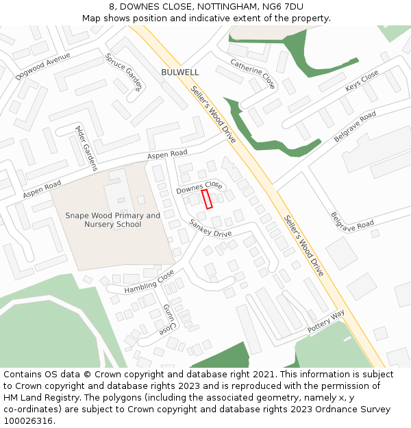 8, DOWNES CLOSE, NOTTINGHAM, NG6 7DU: Location map and indicative extent of plot