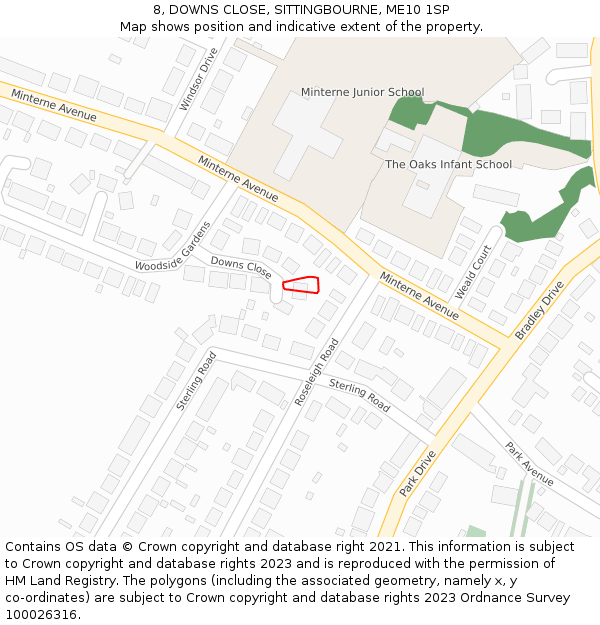 8, DOWNS CLOSE, SITTINGBOURNE, ME10 1SP: Location map and indicative extent of plot