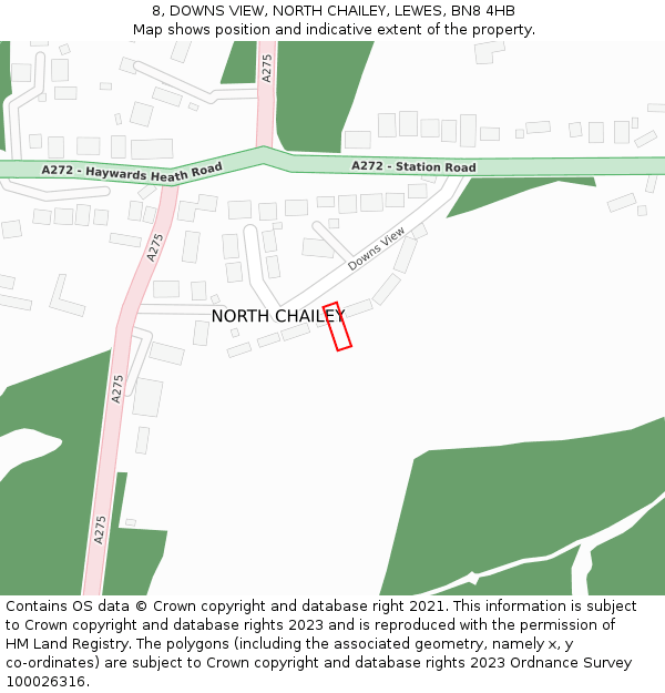 8, DOWNS VIEW, NORTH CHAILEY, LEWES, BN8 4HB: Location map and indicative extent of plot