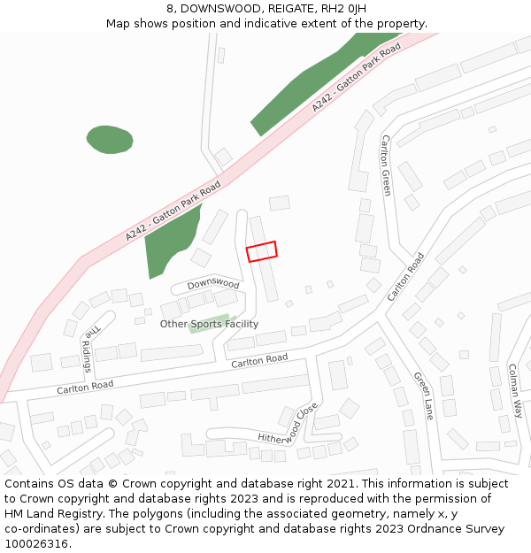 8, DOWNSWOOD, REIGATE, RH2 0JH: Location map and indicative extent of plot