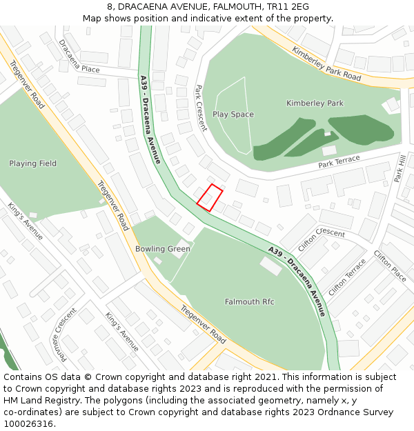 8, DRACAENA AVENUE, FALMOUTH, TR11 2EG: Location map and indicative extent of plot