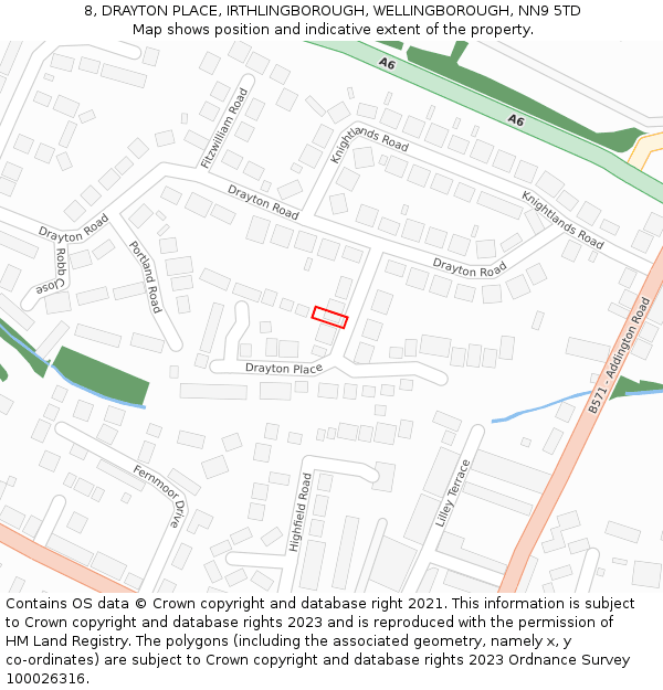 8, DRAYTON PLACE, IRTHLINGBOROUGH, WELLINGBOROUGH, NN9 5TD: Location map and indicative extent of plot