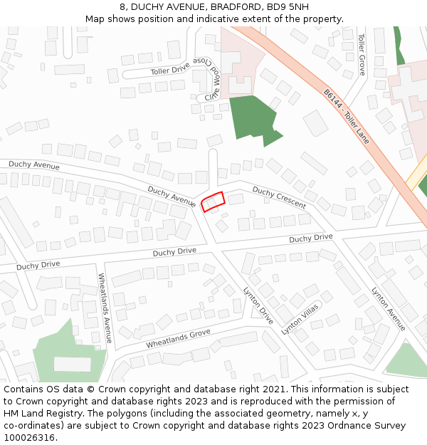 8, DUCHY AVENUE, BRADFORD, BD9 5NH: Location map and indicative extent of plot