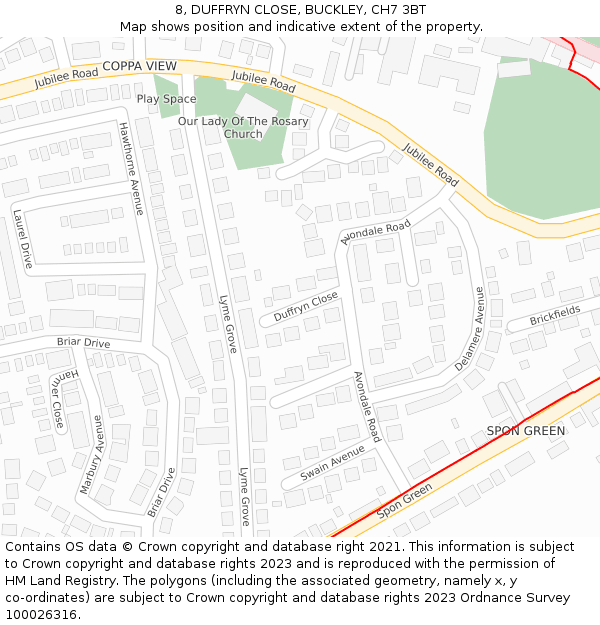 8, DUFFRYN CLOSE, BUCKLEY, CH7 3BT: Location map and indicative extent of plot